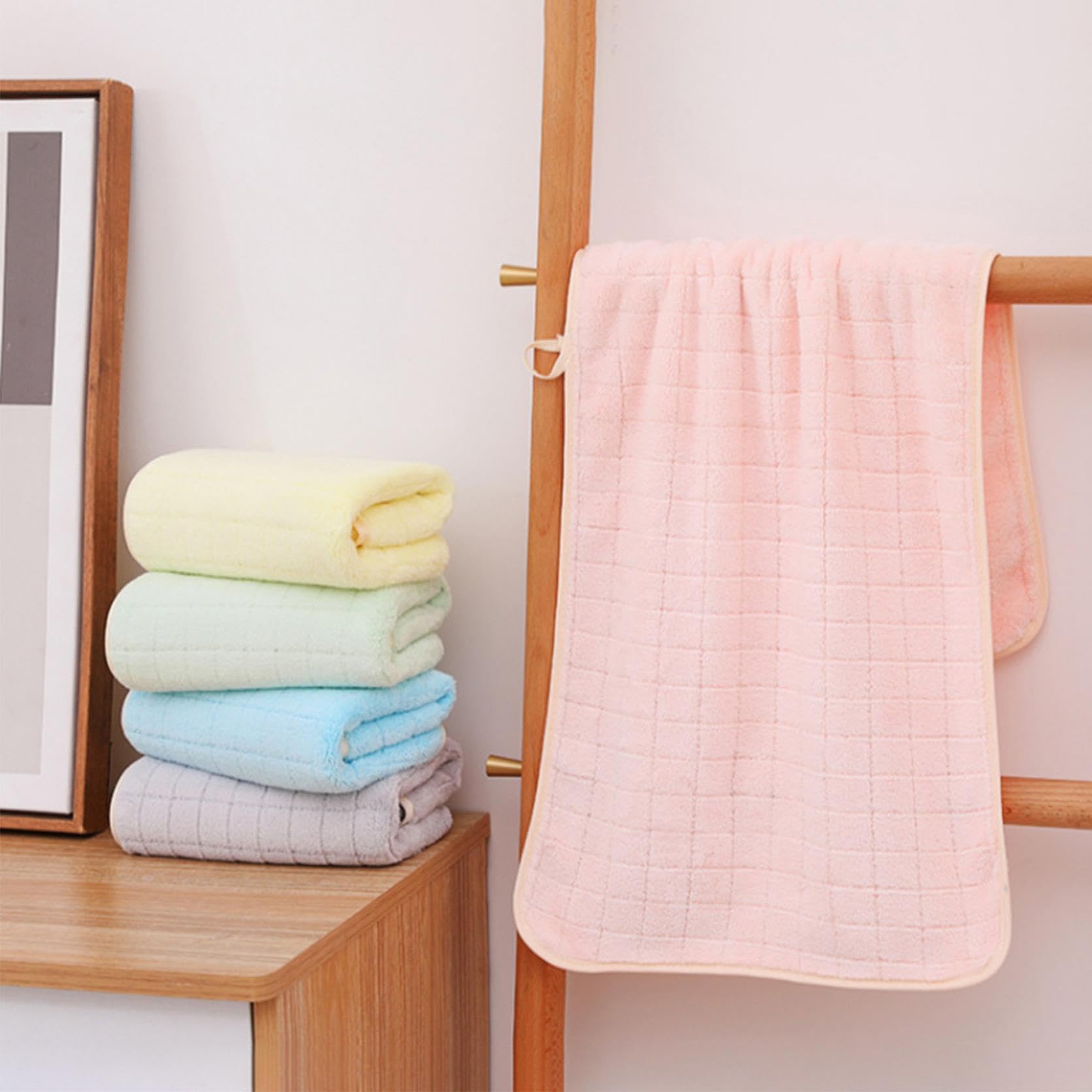 Checkered Bath Towels Fleece Bath Towels No Lint and No Fading Absorption Soft Easy Dry Wash Multi Sccenes