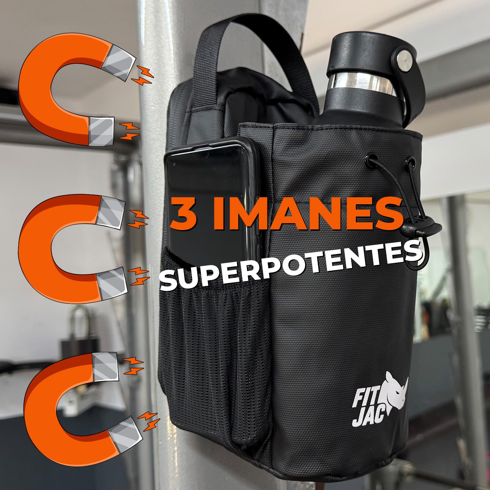 Bolsa Deportiva Magnética de Gimnasio | Bolso Deportivo con Imanes | Impermeable y Compacta | Mantén tu Móvil, Botella y Llaves Siempre a Mano | Unisex para Gym o Fitness (Negro)