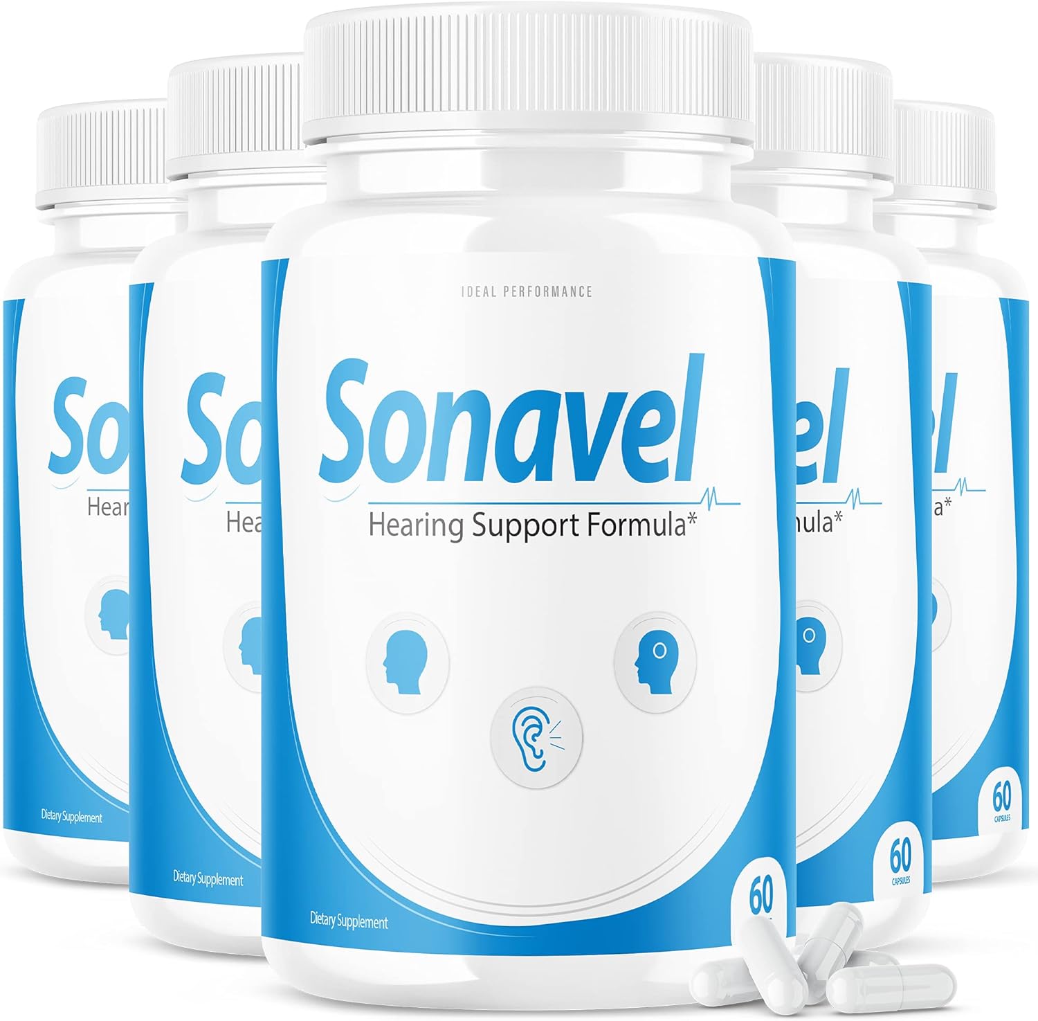 IDEAL PERFORMANCE 5 Pack Sonavel Hearing Support Formula Tinnitus Pills Supplement 300 Capsules