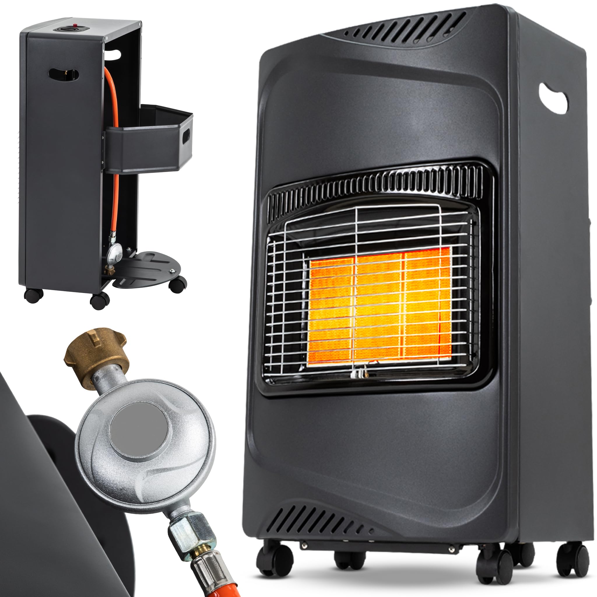 Heidenfeld Gasheizung Inferno GH100 | 𝟑 𝐉𝐀𝐇𝐑𝐄 𝐆𝐀𝐑𝐀𝐍𝐓𝐈𝐄 - 4200 Watt - Heizstrahler - Gasheizung für Innenräume - Gasofen - Gasheizer - Gasflaschen bis 15 Kg - Gasschlauch (Schwarz)