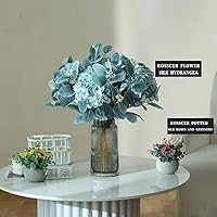 Vista 7 de 12 tallos de eucalipto artificiales, hojas de eucalipto de seda falsa de 20 pulgadas con bayas, plantas verdes, decoraciones florales para Azul Cielo