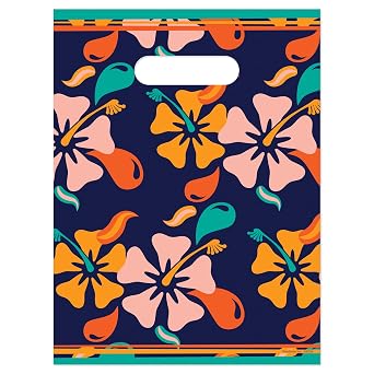 Practicon Tooth Tropics 9" x 12" Dental Giveaway Bag, Dental Hygiene Patient Care Goodie Bag, Dentist Office Plastic Gift Bags, 100 Pack