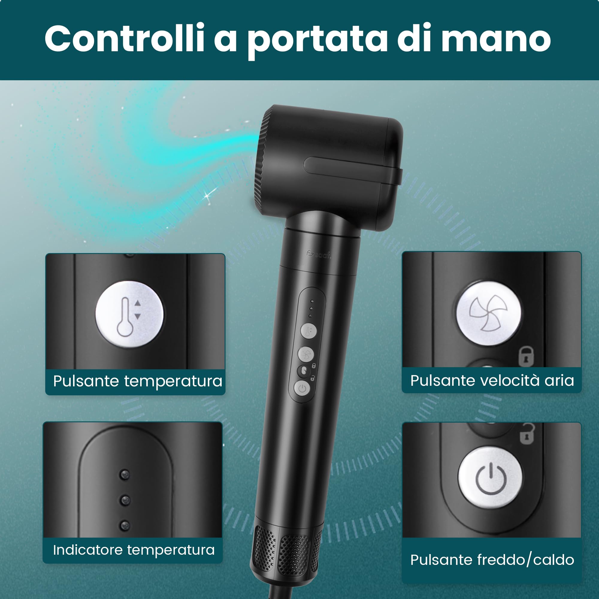Saaf Spazzola Asciugacapelli 7-in-1 – Set Airstyler 8 Pezzi – Phon, Spazzola Arricciacapelli, Spazzola Liscia – Multistyler Hairwrap – Per Donne – Idea Regalo – Nero – Strumento Capelli