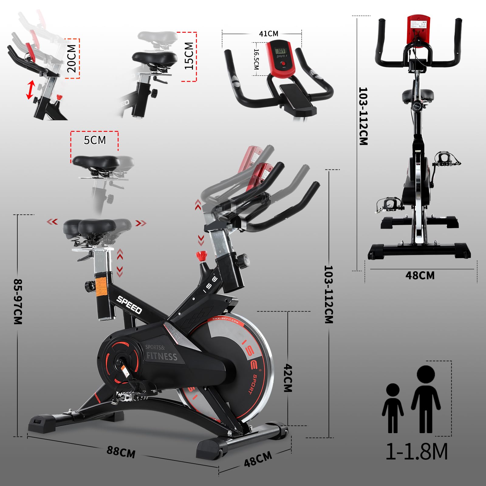ISE Cyclette da Casa con Resistenza Regolabile, Cyclette per Casa Professionale con Schermo LCD Supporto per Smartphone Exercise Bike per Palestra a Casa