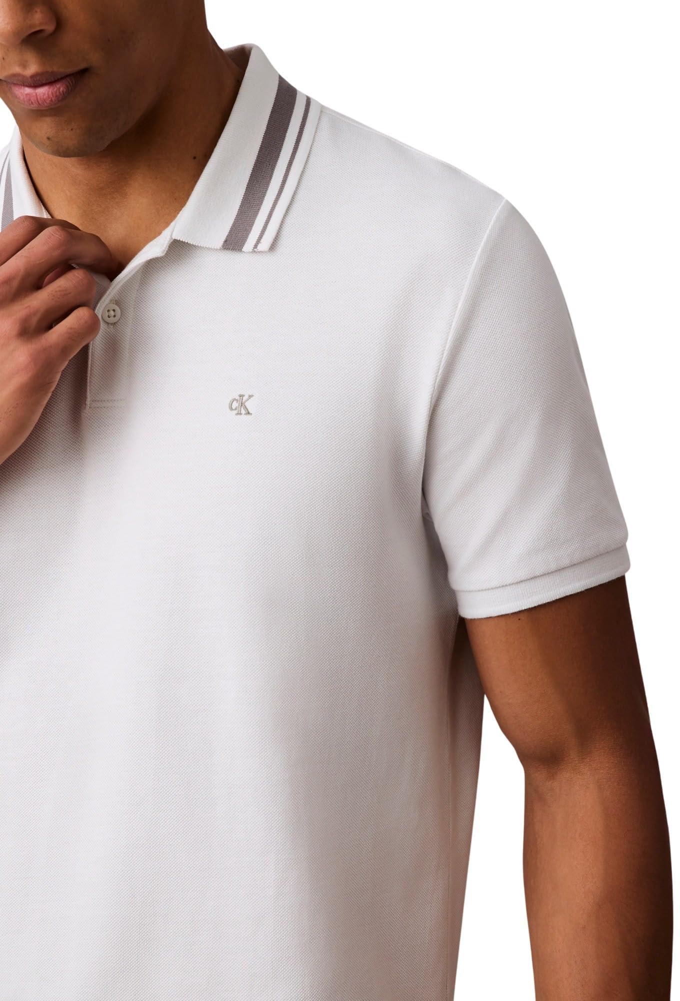 Calvin Klein Polo de Manga Corta Hombre Monogram Pique Tipped de algodón
