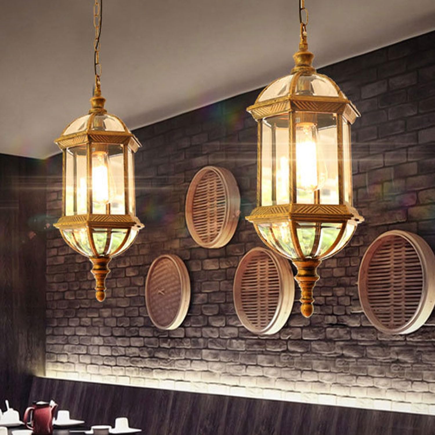 Lampe Suspendue extérieure rétro IP55 Lampe à Suspension extérieure étanche E27 en Aluminium, Lanterne Suspendue extérieure Antique Rustique en Verre pour Porche Villa pavillon loft entrée