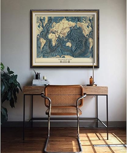 Miniatura 5 de Mapa de los Mundos Pisos Oceánicos y Alivio de la Tierra. 1976. Hardware de Restauración Vintage Estilo Home Deco Old Wall Reproducción mapa Imprimir