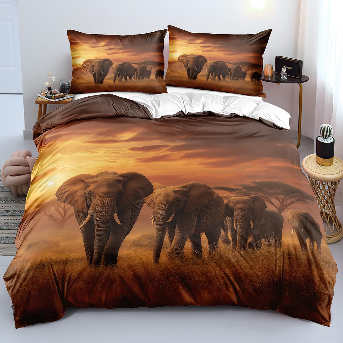 Housse de couette 200x200 zippée pour lit enfant facile à border motif éléphant