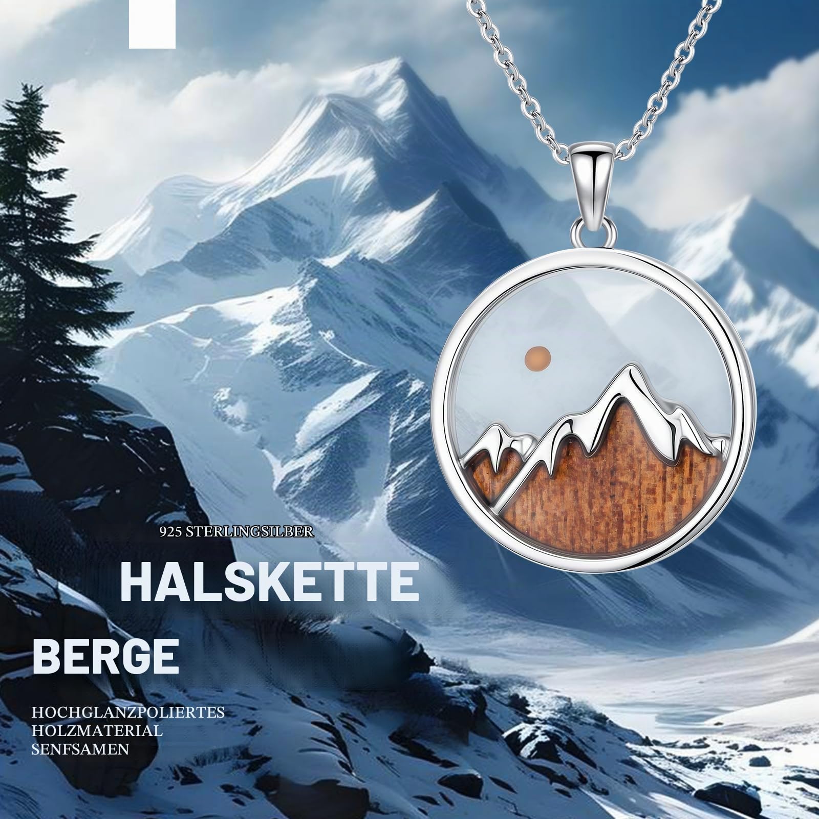 Bergkette für Damen, 925er Sterlingsilber, Senfkorn-Berganhänger, Halskette, christlicher Schmuck, Geschenk für Frauen