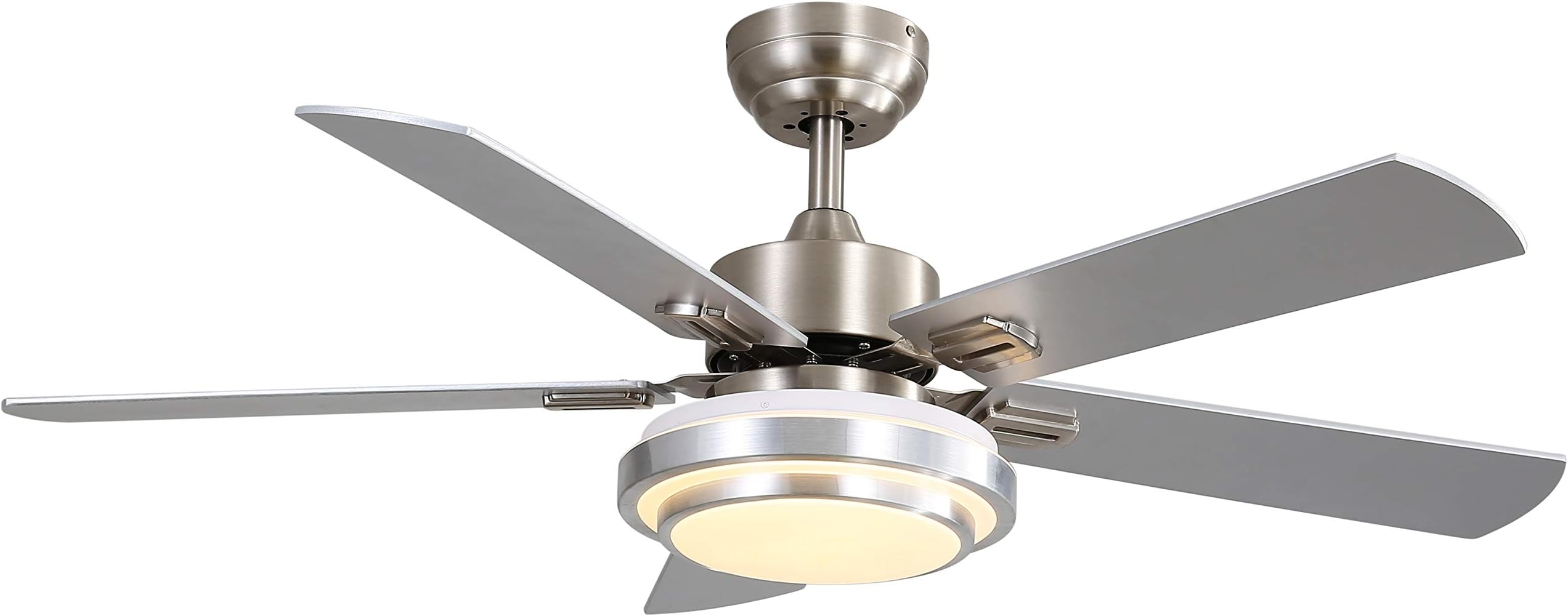 FINXIN Ceiling Fan with Lamp, Ceiling Fan with Light Brushed Nickel Ceiling Fans for Bedroom,Living Room,Dining Room Including Motor,Blades,Remote Switch (48" 5-Blades)