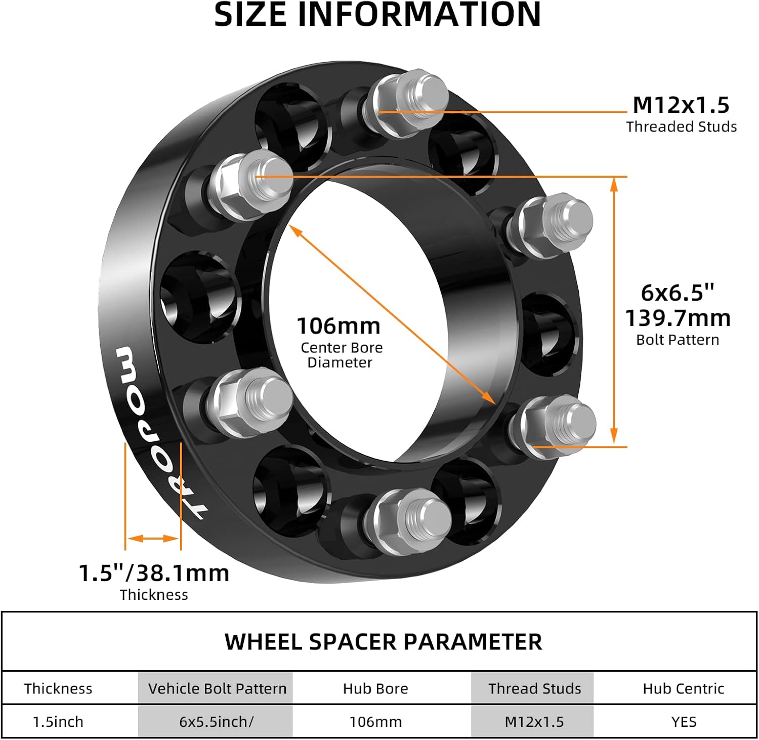 6x5.5 Wheel Spacers Compatible with Tacoma, 1.5" Forged Hub Centric M12x1.5 Stud Hub Bore 106mm for 02-21 Tacoma,00-06 Tundra, 01-07 Sequoia,96-21 4Runner,10-21 GX460,03-09 GX470
