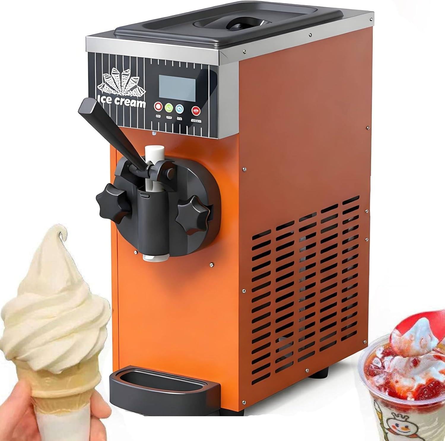 XUXIAO Commercial & Home Soft Serve Ice Cream Maker, Countertop Ice Cream Maker, 4-5kg/H, LCD Touch Panel, Auto Clean, For Home&Commerce Orange