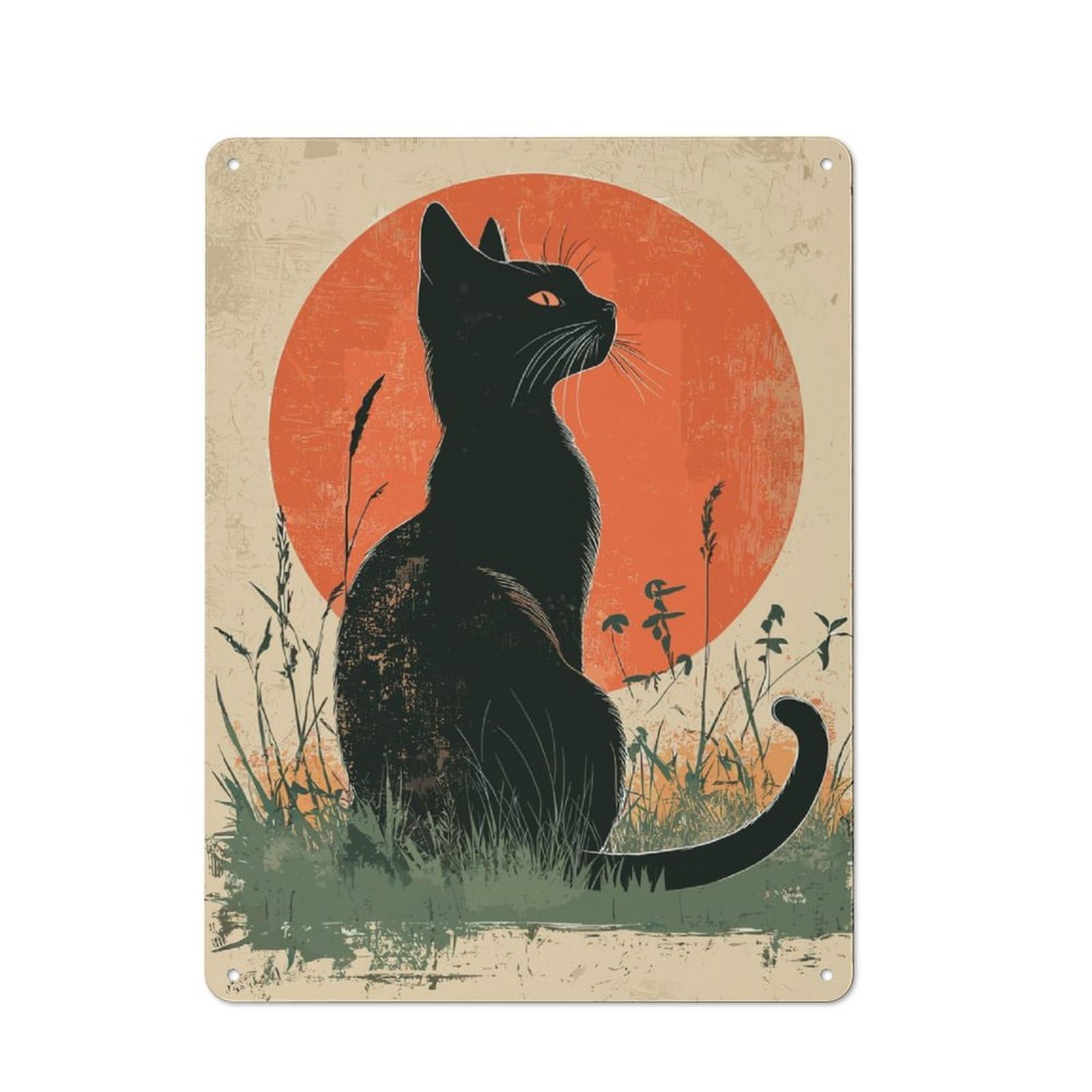 Junmoney Siamese Cat Sunset Retro-Style Metal Plaque 40X30cm For Garage Or Workshop, For Garage, Workshop And Man Cave Decoration