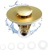 Fransiton Bathroom Sink Stopper, 1.1-1.77 Inch Basin Pop Up Sink Drain Stopper, Anti Clogging Drain Plug with Detachable Hair Catcher,Brushed Golden