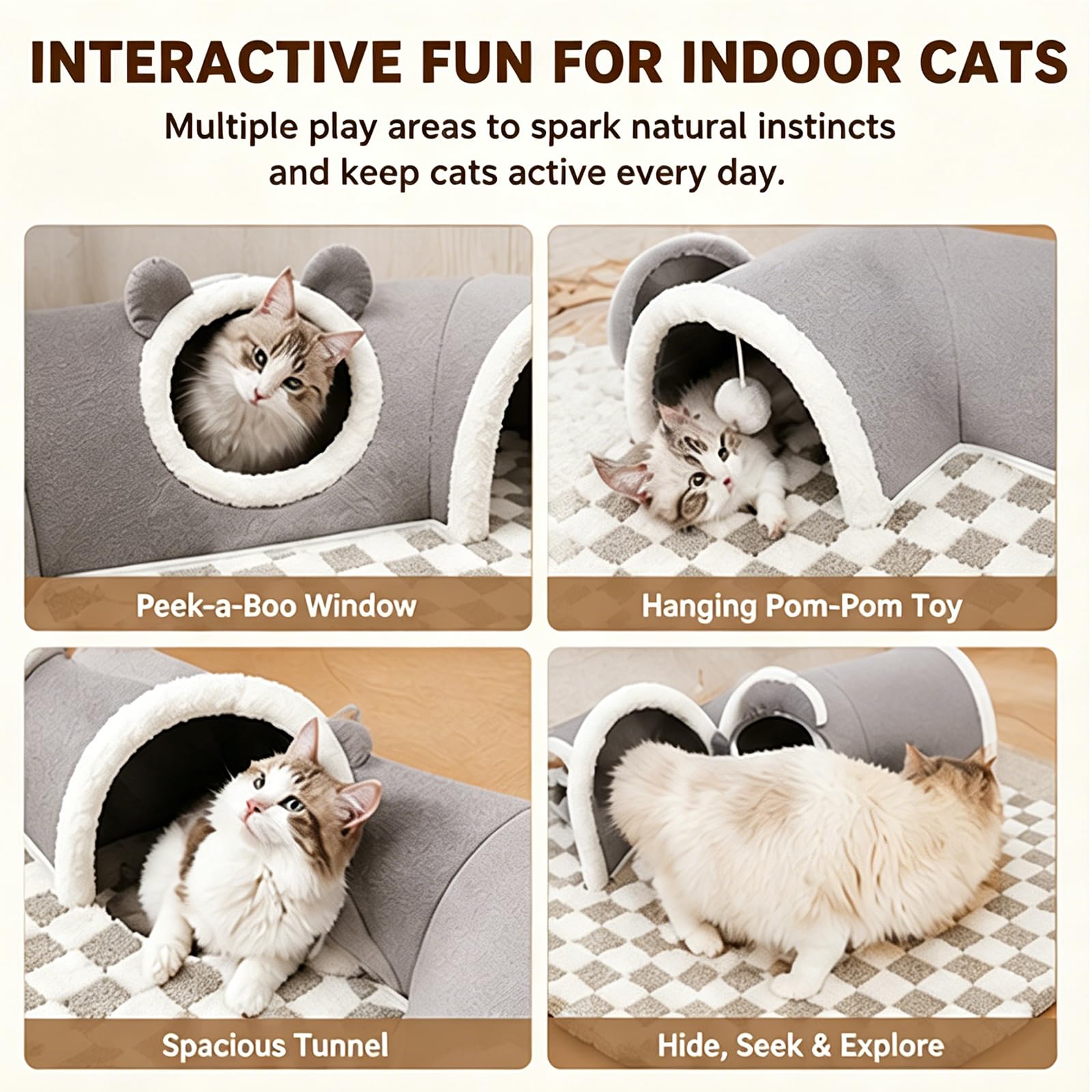 PlüSchiges 2-In-1-Katzentunnel-Bett – Faltbarer,Langer PlüSch-Spieltunnel Mit Abnehmbarem Bett FüR Wohnungskatzen,KäTzchen & Kleintiere (B,Groß: 85 cm × 70 cm)