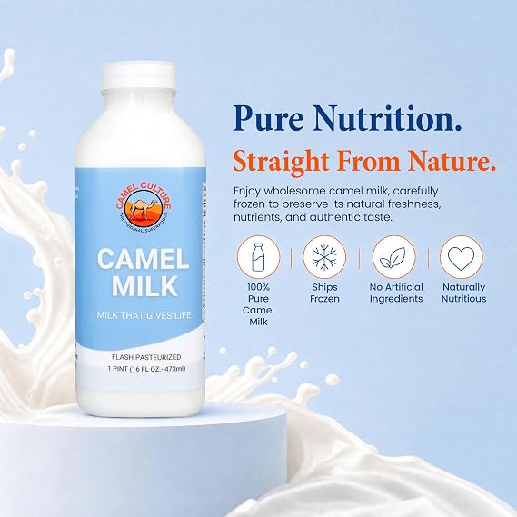 Camel Culture 1 Pint Camel Milk (3 Pack) Grass Fed, Low Fat Milk