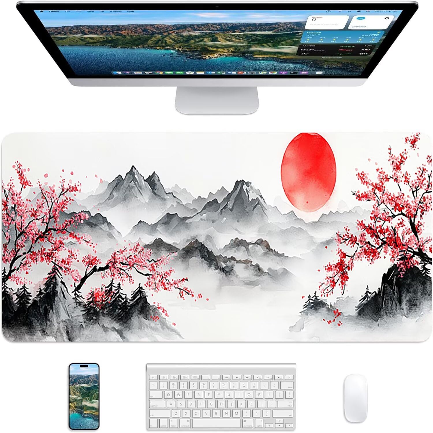 Lejnlnng XXL podkładka pod mysz do gier 120 x 60 cm, mata na biurko w stylu japońskim, wodoodporna podkładka pod mysz XL, krajobraz, antypoślizgowa gumowa podkładka pod mysz z przeszytymi krawędziami