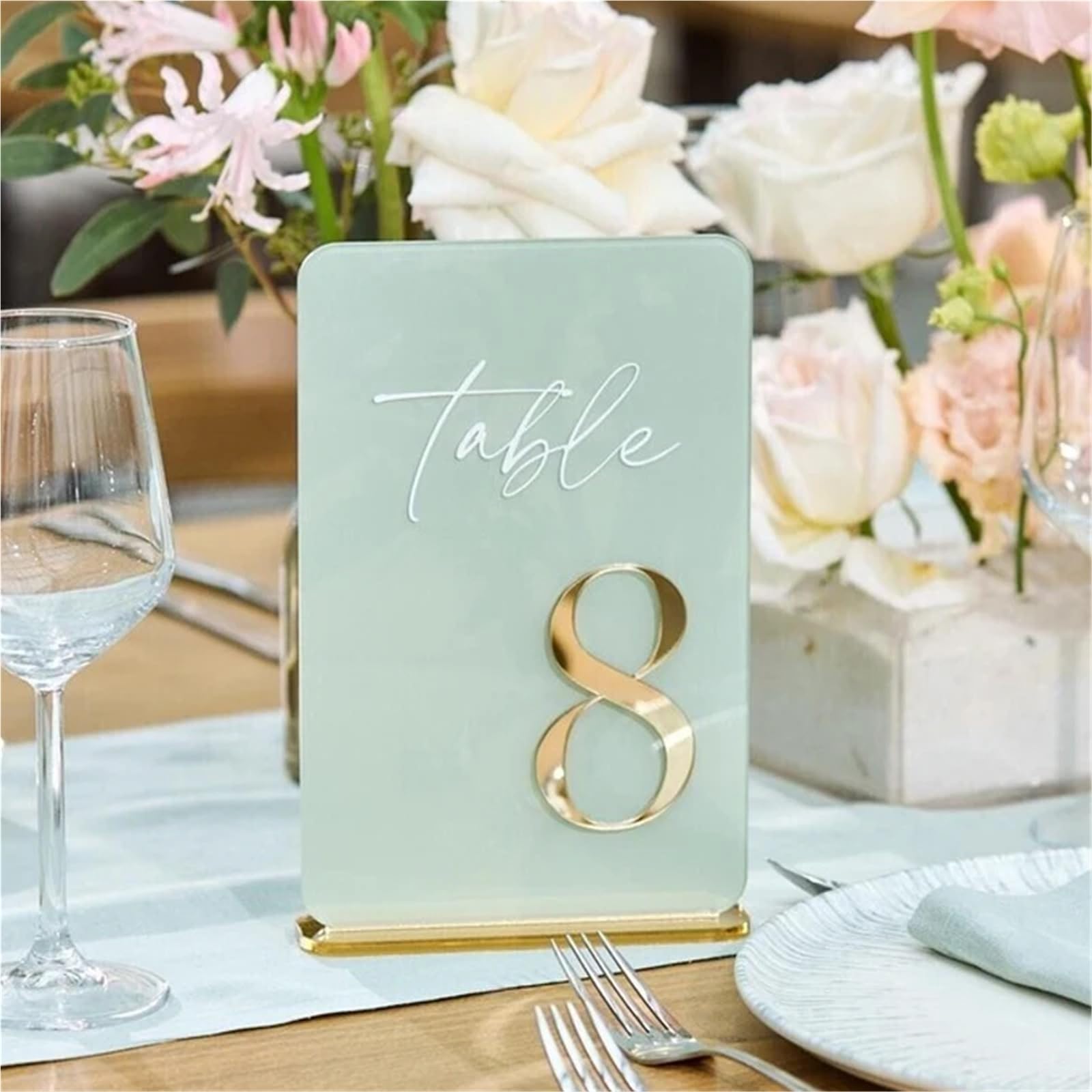 Tischnummern 3D-Tischschilder aus goldenem Spiegelglas for Hochzeiten, bunte Zahlen mit Ständern(Table 1-20)