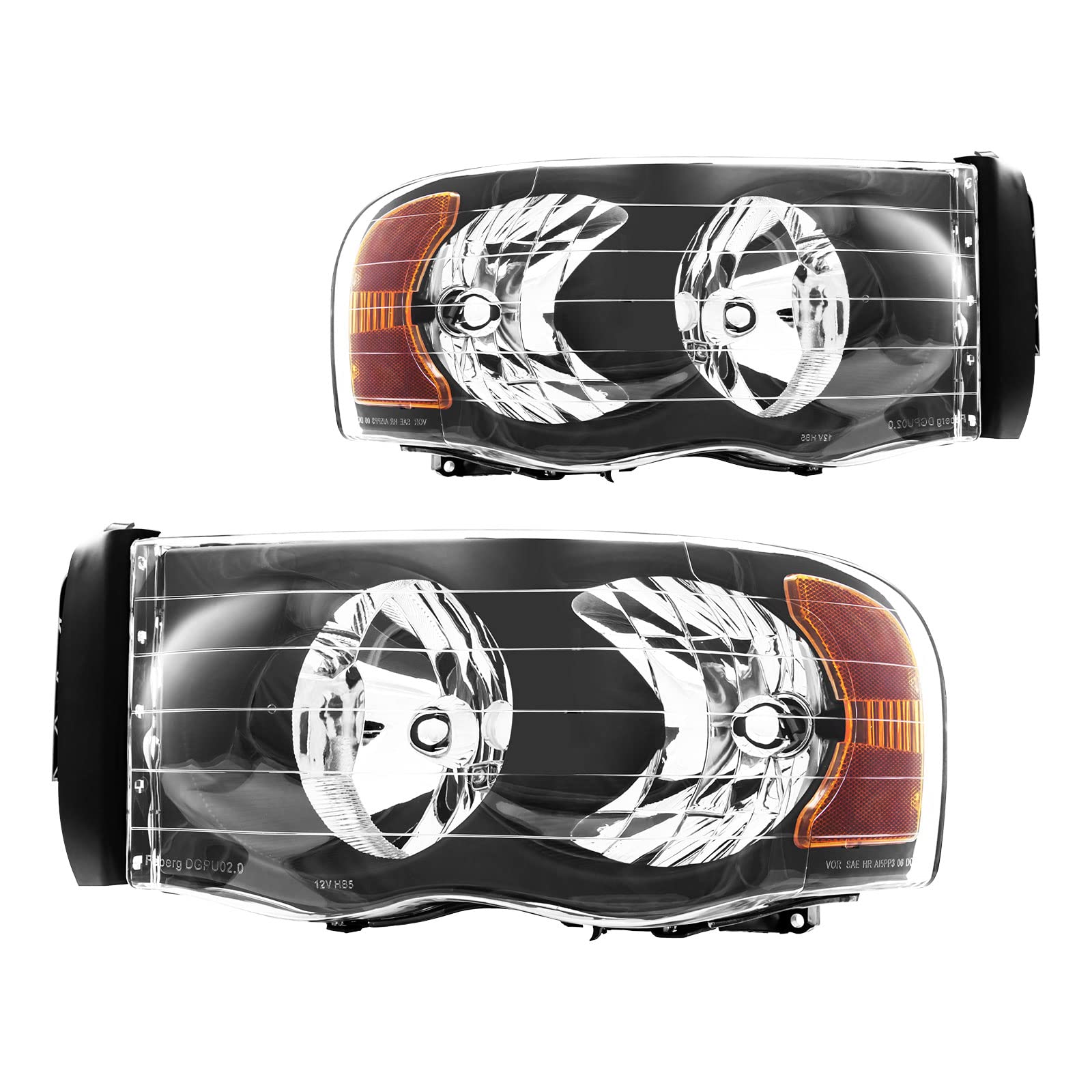MARSFLUX Headlight Assembly Compatible with 2002-2005 Ram1500, 2003-2005 Ram2500/3500 - Black Housing, Amber Reflector, Clear Lens, OE Style Replacement
