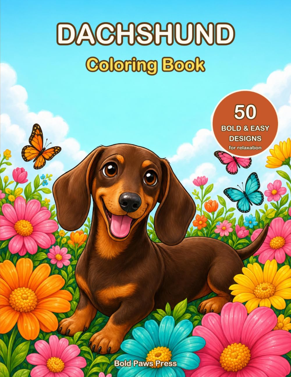 Dachshund Coloring Book: 50 Bold and Easy Large Print Designs for Adults, Seniors and Beginners — Cute Wiener Dogs, Cozy Scenes and Holidays for Relaxation and Stress Relief