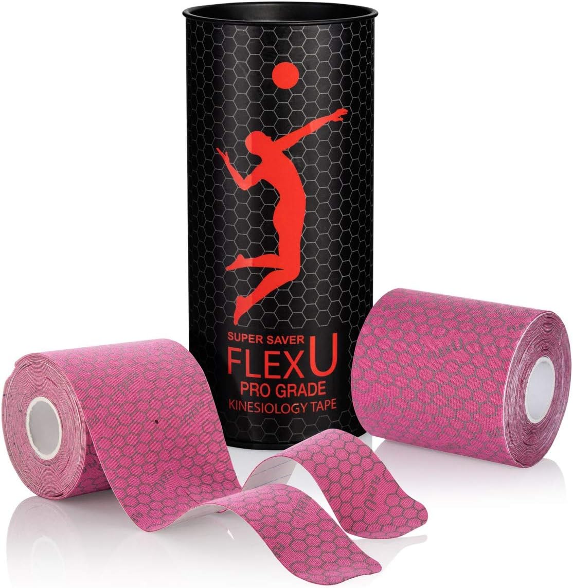 FlexU Kinesiology Tape - 40 Extra-Wide Pre-Cut Y-Shape Strips (3"x10") - Unique Design for Lower Back, Shoulders, Knees, and Neck - Professional-Grade Muscle & Joint Support (Pink)