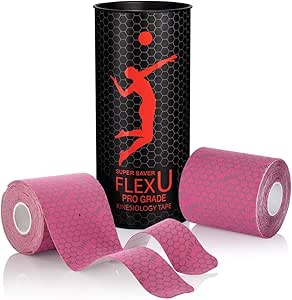 FlexU Kinesiology Tape: 40 Wide Pre-Cut Y-Shape Strips (3" x 10") - Ideal for Lower Back, Shoulders, and Knees. Provides Muscle &amp; Joint Support .(Pink)