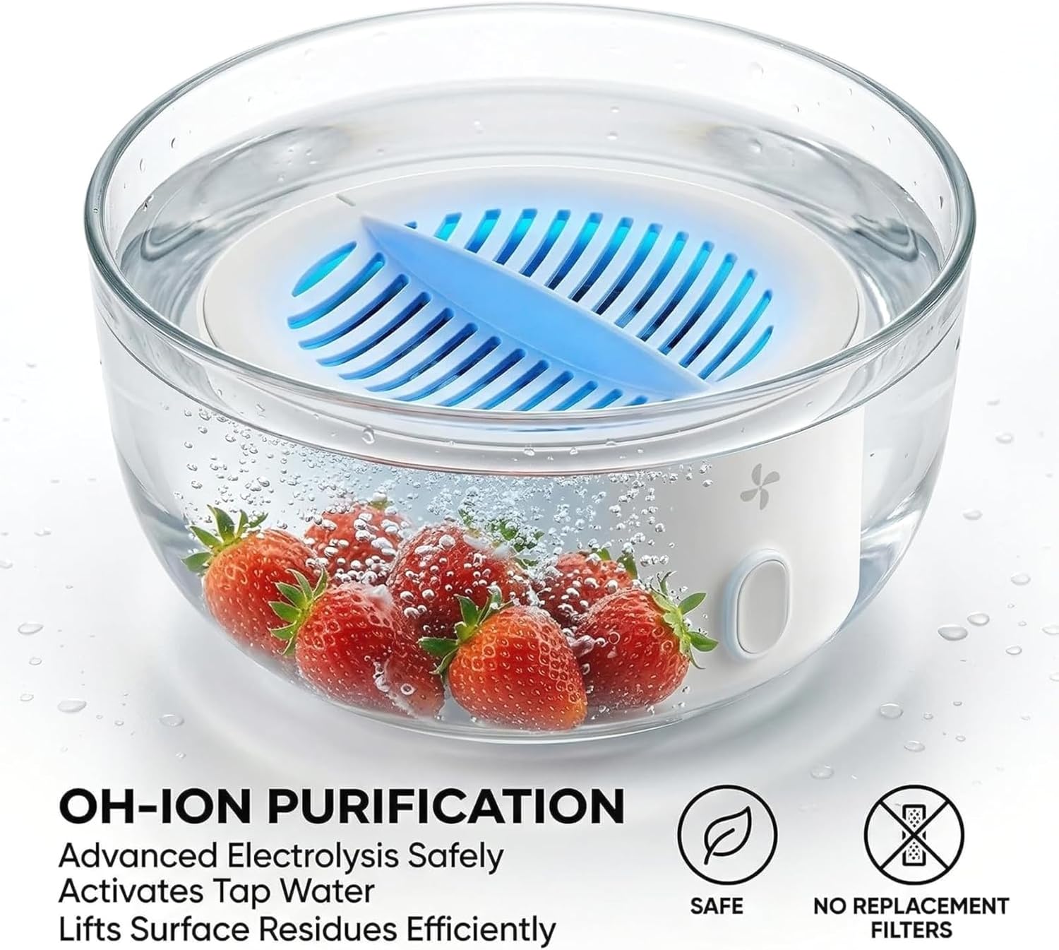 Puribreeze Portable Fruit and Vegetable Washer with Titanium Electrolysis, IPX7 Waterproof Cordless USB Rechargeable for Home Kitchen