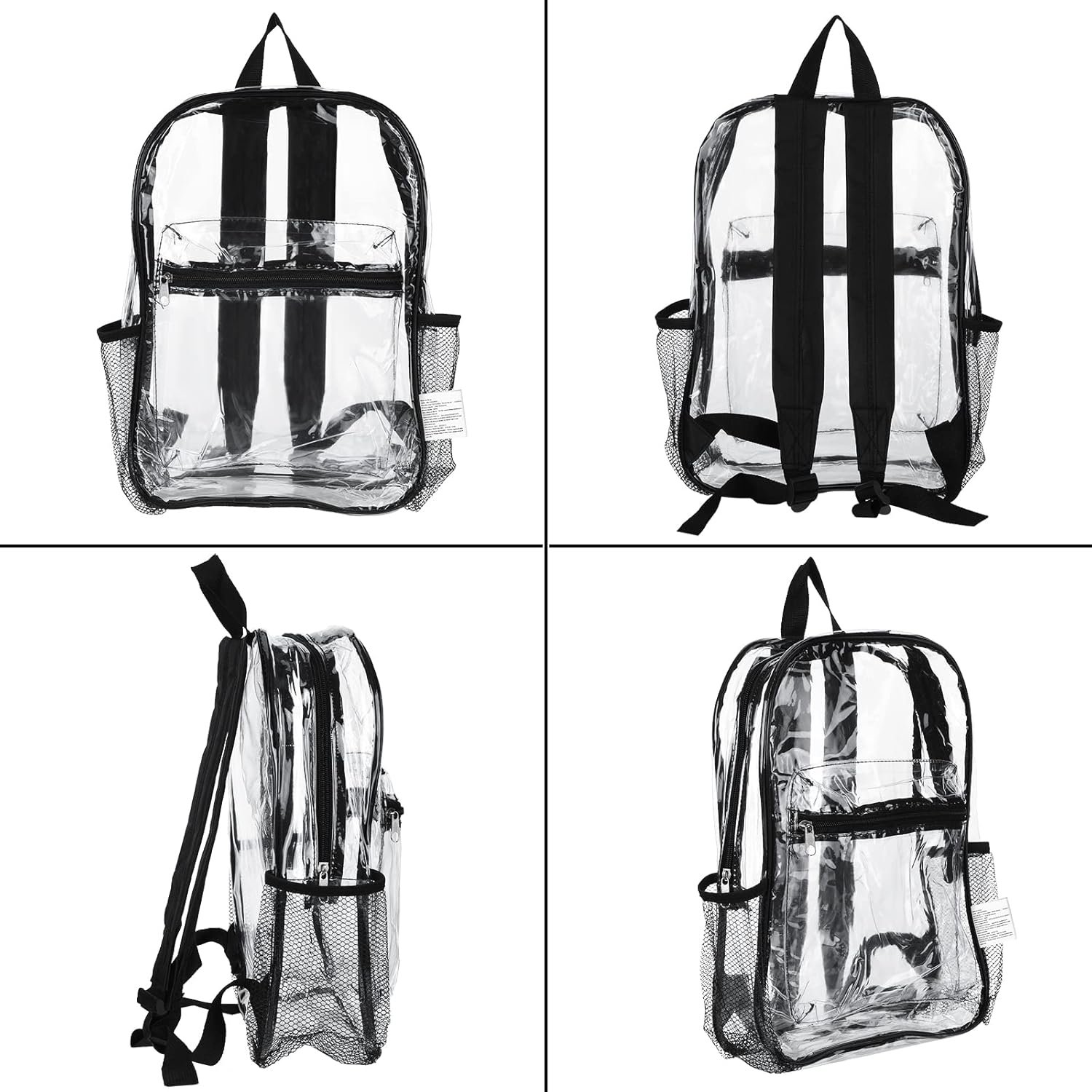 Silkfly 12 Pack Clear Backpacks Bulk PVC Transparent Bookbags Heavy Duty See Through Bags with Pockets for Stadium Work Travel (15 x 11 x 5.2 Inches,Black,Gray,Blue,Pink)