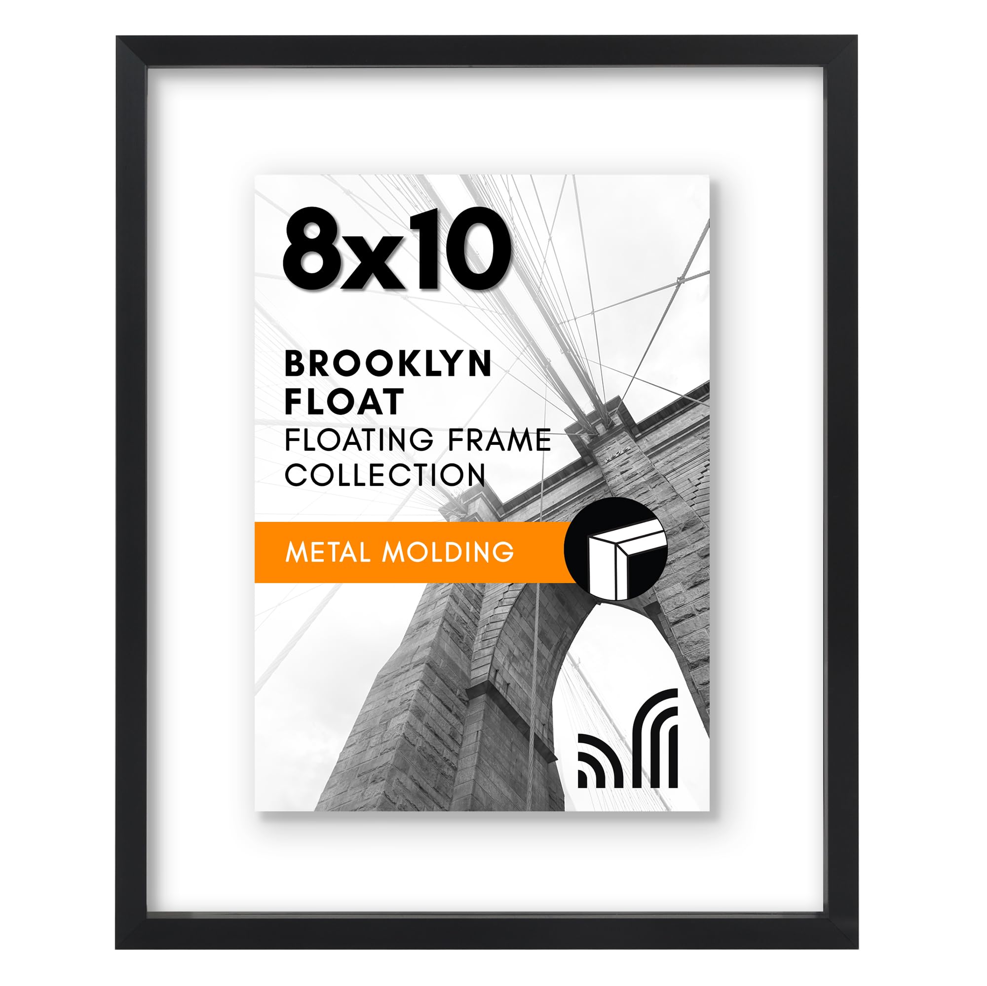 Americanflat Aluminum 8x10 Floating Picture Frame with Shatter-Resistant Glass - Use as 5x7 Picture Frame or Display 8x10 Photo - Signature Float Collection - Photo Frames for Wall Display - Black