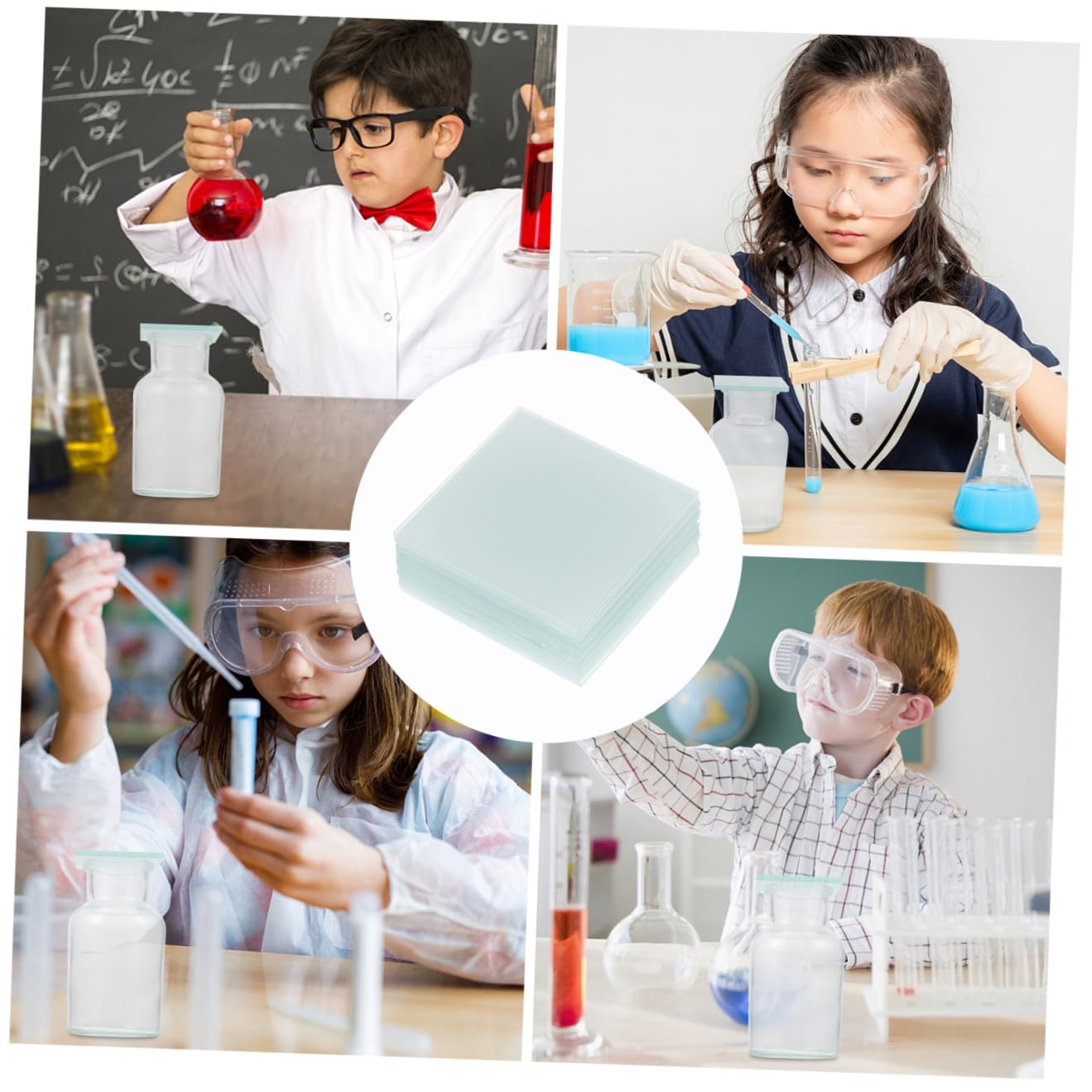 15 Stück Matte Glasplatten 60x60mm für Sammelflaschen Bruch und Stoßfest für Experimente im Schul Labor und Chemielabor