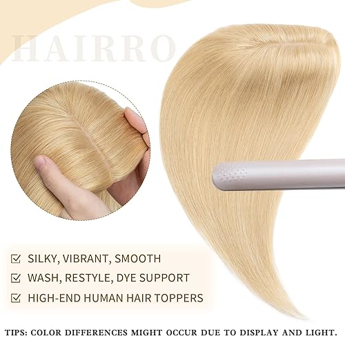 Miniatura 45 de Hairro 100% Real Human Hair Toppers for Women No Bang, Clip in Real Hairpieces, Breathable Silk Base for Covering Greyish Thinning Hair Loss on Top