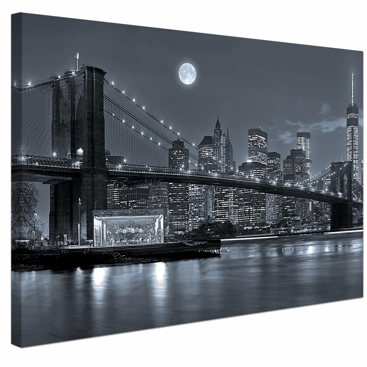 AREDE Cuadro decorativo en lienzo — Puente de Brooklyn en blanco y negro, arte moderno para pared de salón, dormitorio u oficina | 120 x 80 cm | Listo para colgar