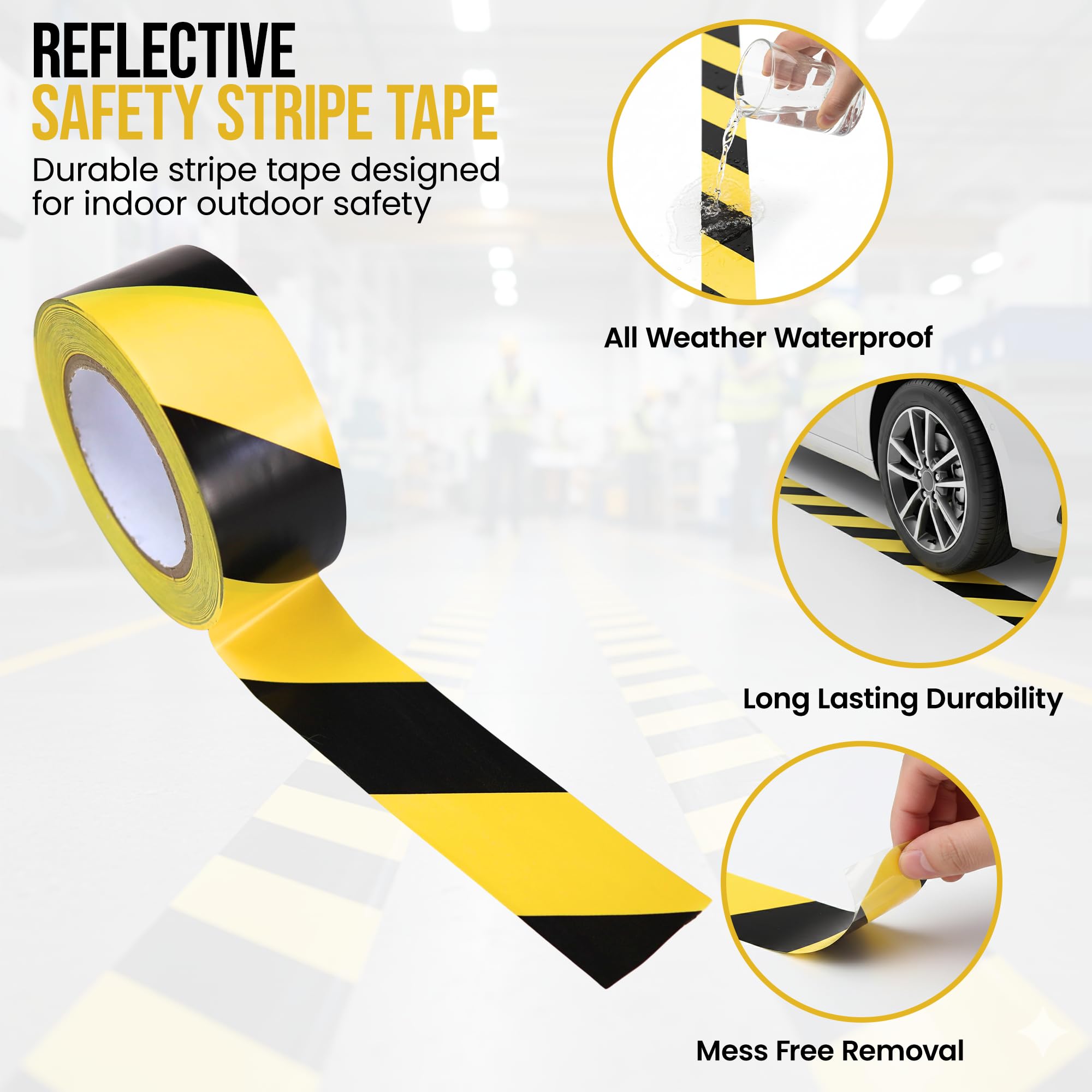 Harrier Hardware Cinta de advertencia de seguridad a rayas de PVC, negro y amarillo, 2 pulgadas x 60 yardas