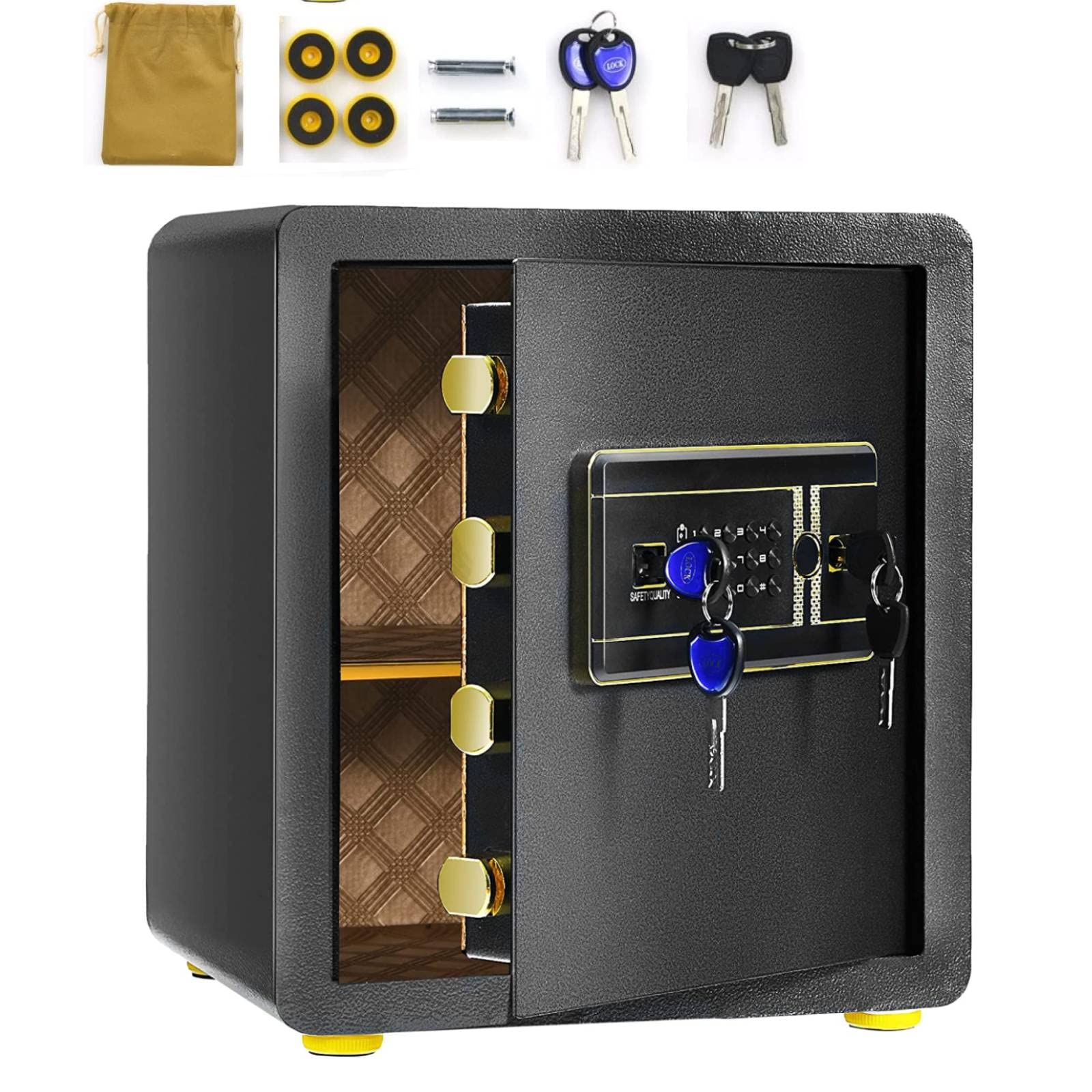 TANGZONElectronic Safe Box, Steel High Security Cabinet Safe with 2/3 Access Ways, Warning System, Digital Keypad, Removable Shelf & Keys for Home Office Hotel (36x31x41cm, with Built-in Safe)