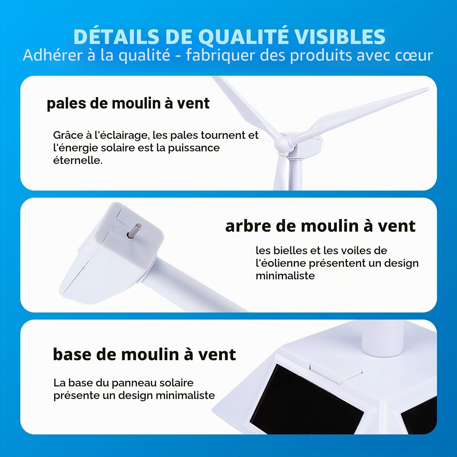 Jadeshay Mini Eolienne Modèle de Moulin à Vent à Énergie Solaire Kit Assemblé Modèle de Moulin à Vent à Énergie Solaire de Bureau pour Outil D'enseignement des Sciences