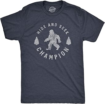 Mens Hide and Seek Champion T Shirt Funny Bigfoot Tee Humor Cool Graphic Print