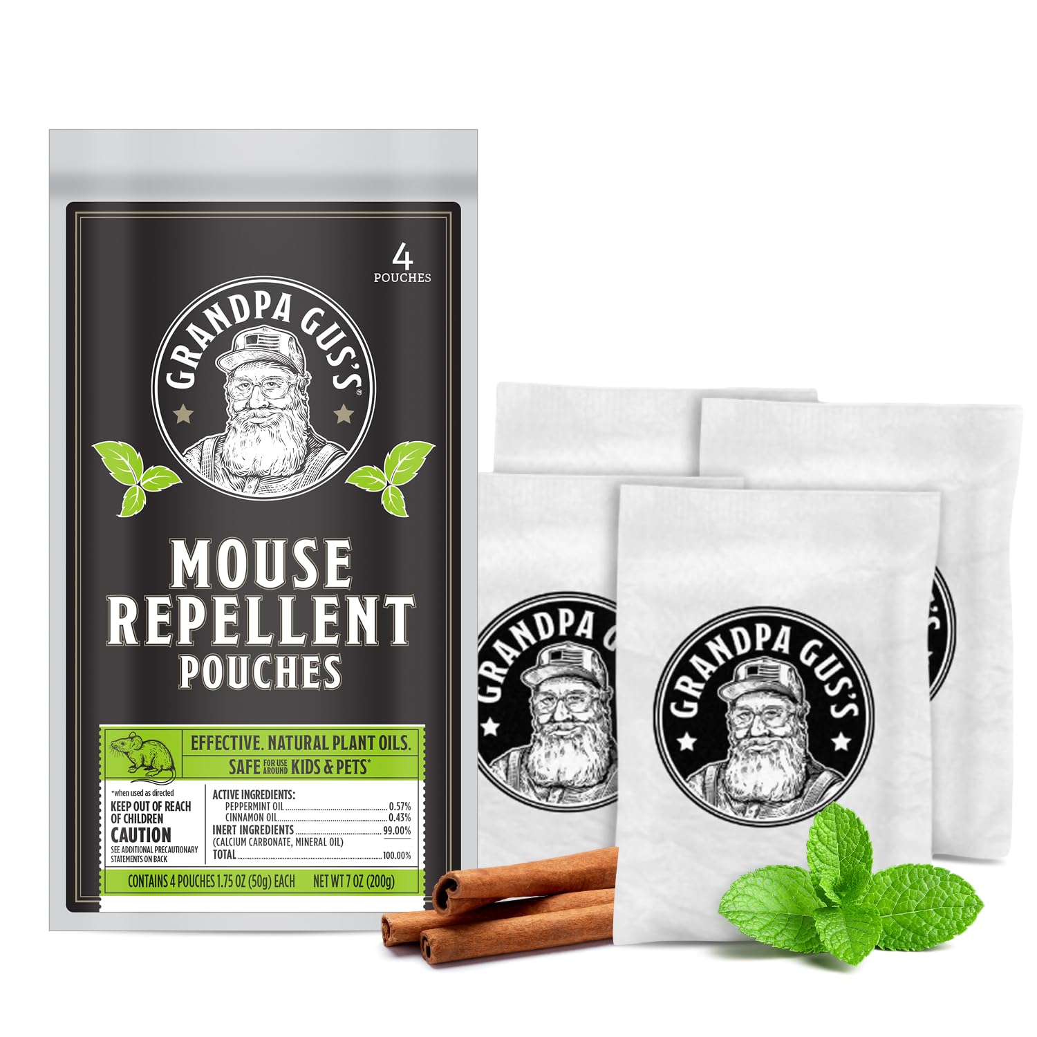Grandpa Gus's Mouse Repellent Pouches, Peppermint &amp; Cinnamon, 4 Pouches
