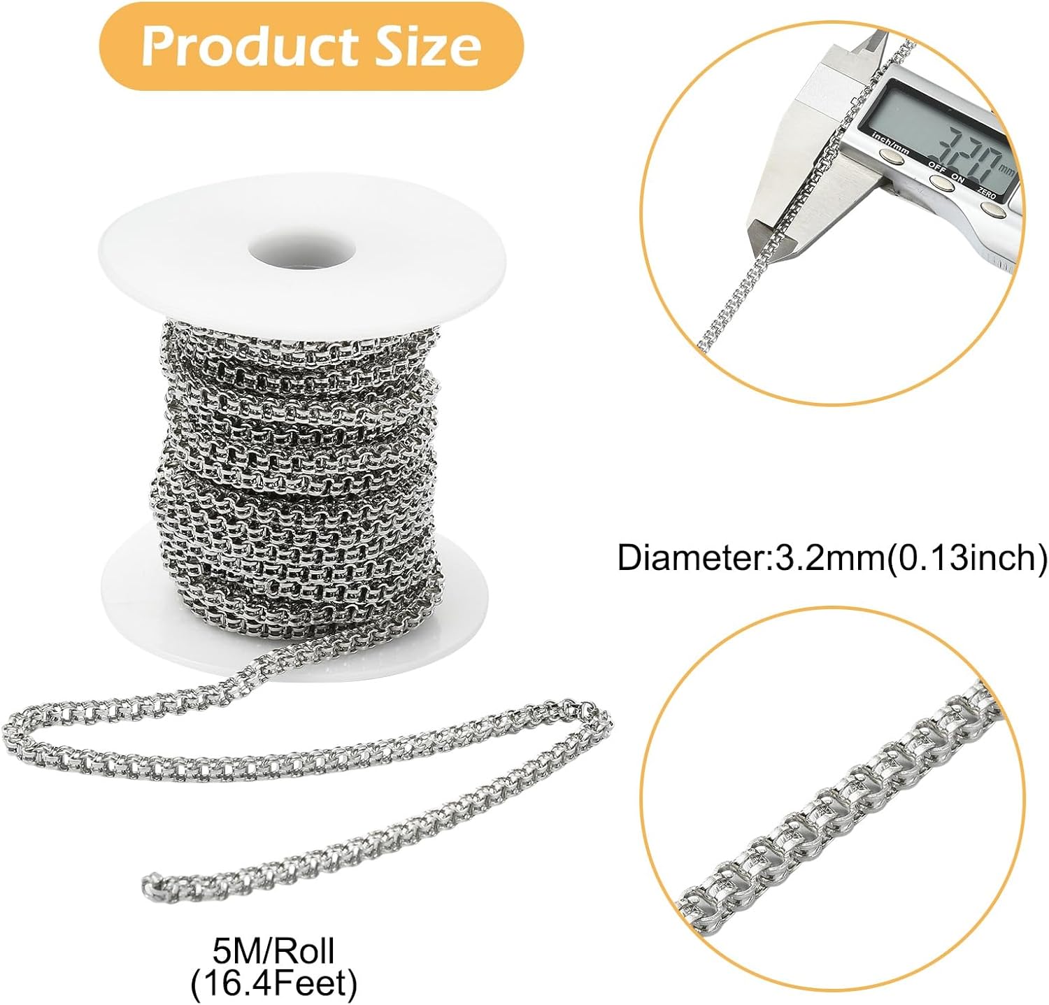 Gelirda 5M Stainless Steel Link Chain 16.4 Feet Twisted Links Curb Chains Roll Spool for Jewelry Making DIY Craft - Image 2