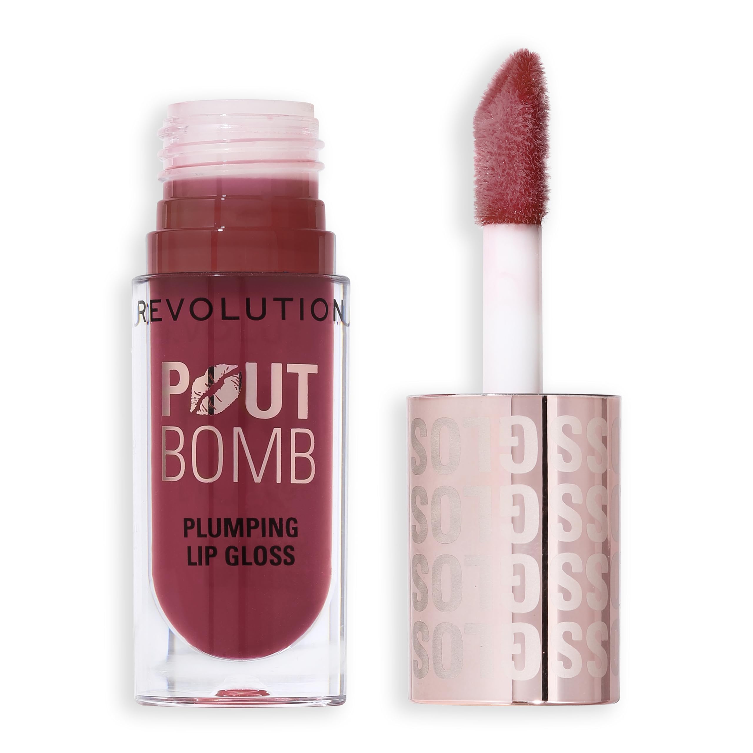 Revolution Beauty, Pout Bomb Plumping Lip Gloss, High-Shine for Glossy, Fuller & Plump Lips with Hyaluronic Acid & Peptides, Vegan & Cruelty-Free, Rosewood Rose Pink