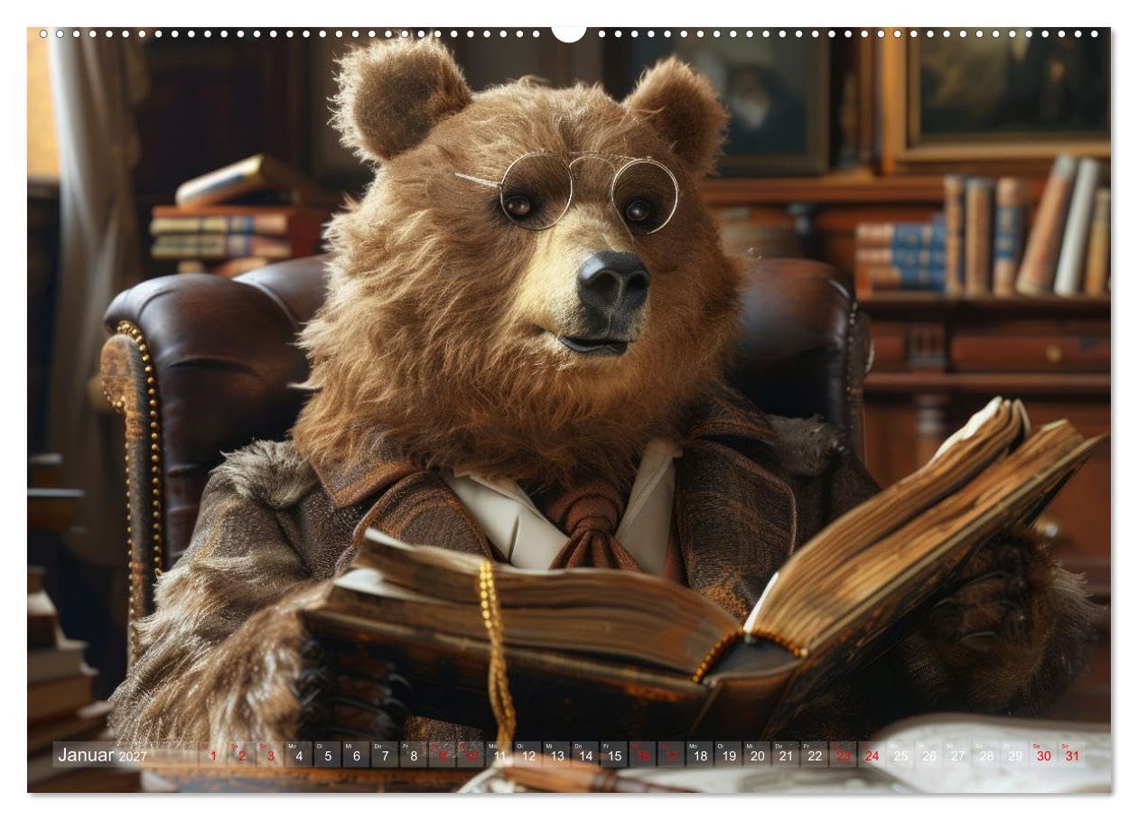 CALVENDO - Bären im Büro (Wandkalender 2027 DIN A2 quer), Monatskalender: Britische Bären in faszinierenden Office Illustrationen