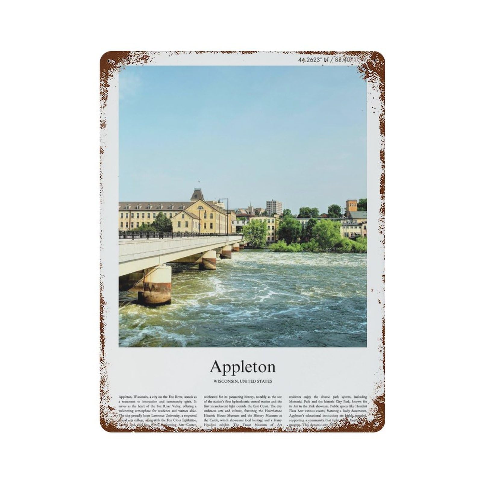 xiaoxiaoshen Appleton Wisconsin, United States, USA City Scenery Wall Decor Art Metal Tin Poster Modern Home Decor Art Home Bar Shop Decorations Vintage Sign 40x30cm