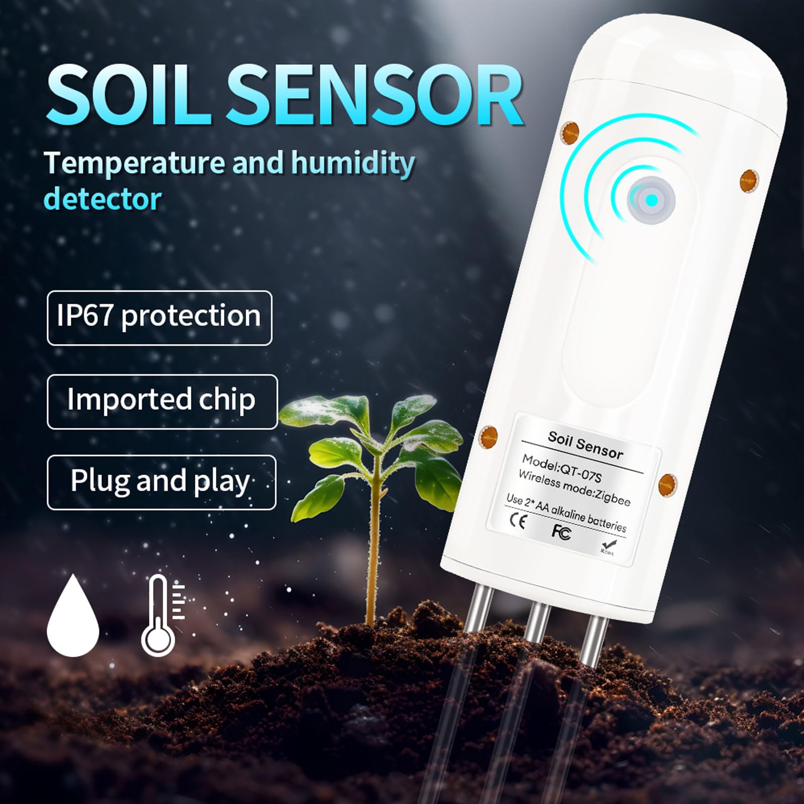 Asixxsix Bodenfeuchtemessgerät, kabelloses Bodentemperatur- und Feuchtigkeitsmessgerät, wasserdichtes Bodentest-Set, Bodentestgerät für Garten, Rasen, Pflanzenpflege, Bauernhof