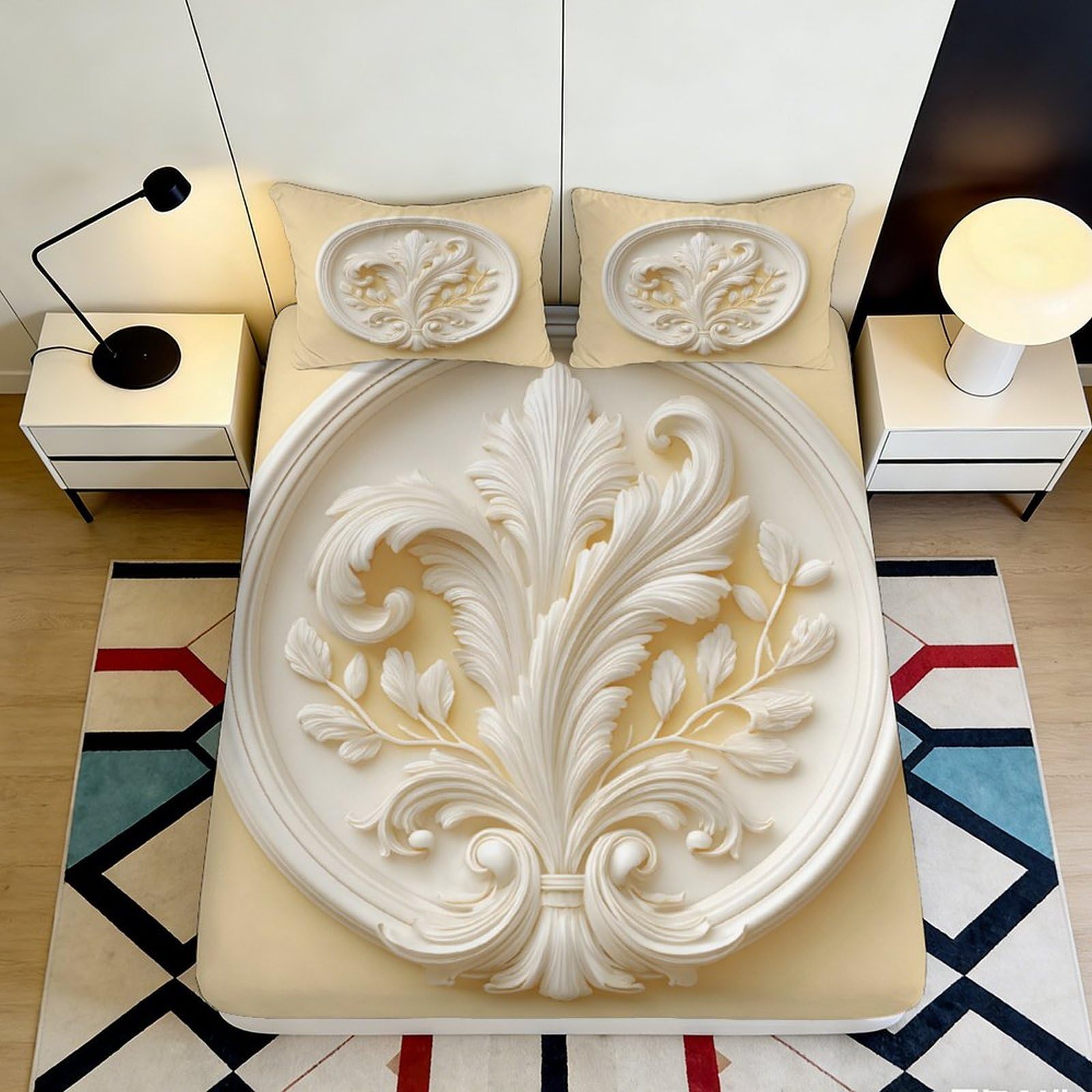3D Printed Baroque Carved Pattern Fitted Sheet Microfiber Soft Mattress Cover for Bedroom Guest Room Decor 90x200x25cm