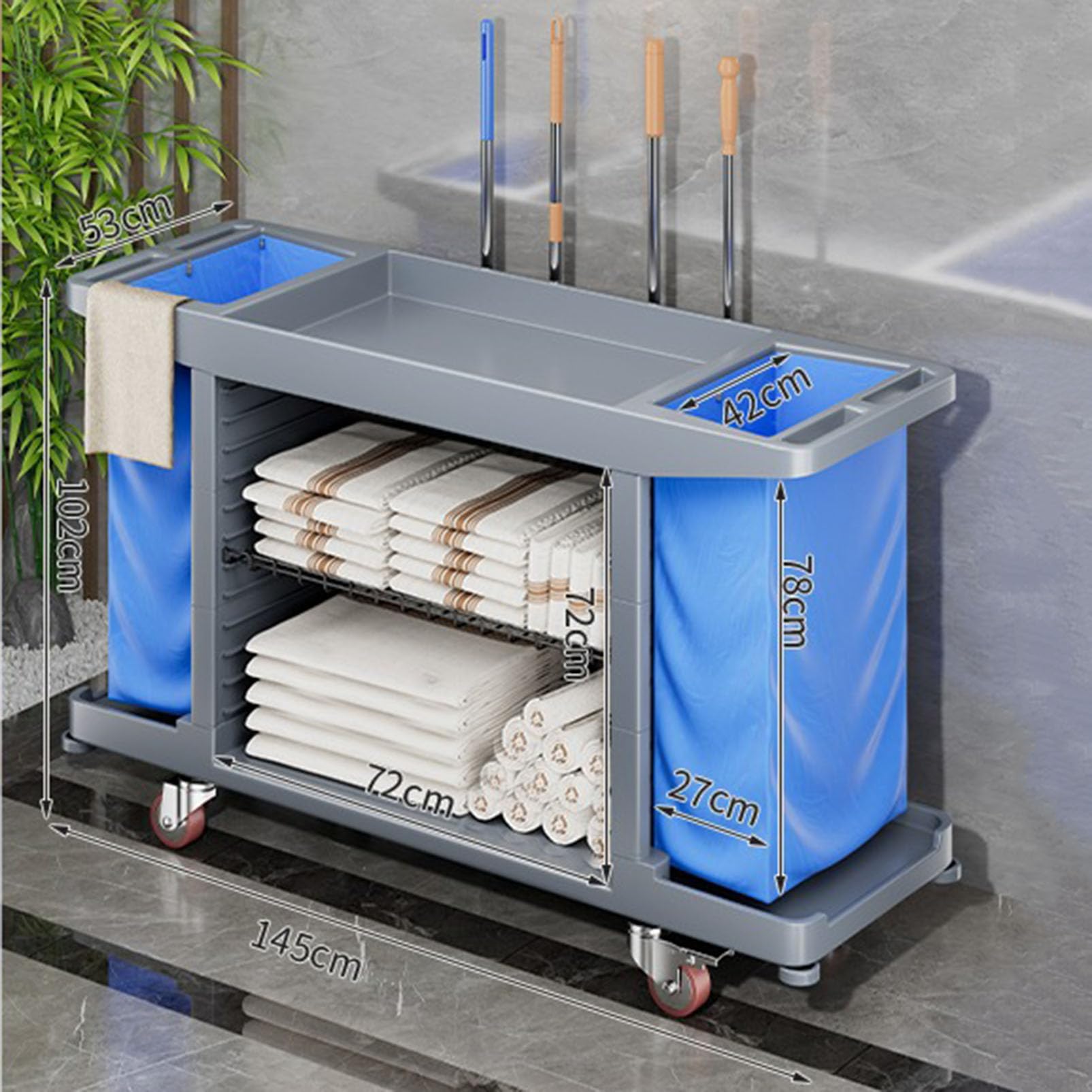 Carrito de limpieza resistente, organizador de limpieza grande para servicio de habitaciones, limpieza y lavado, ideal para escuelas, oficinas y empresas de limpieza