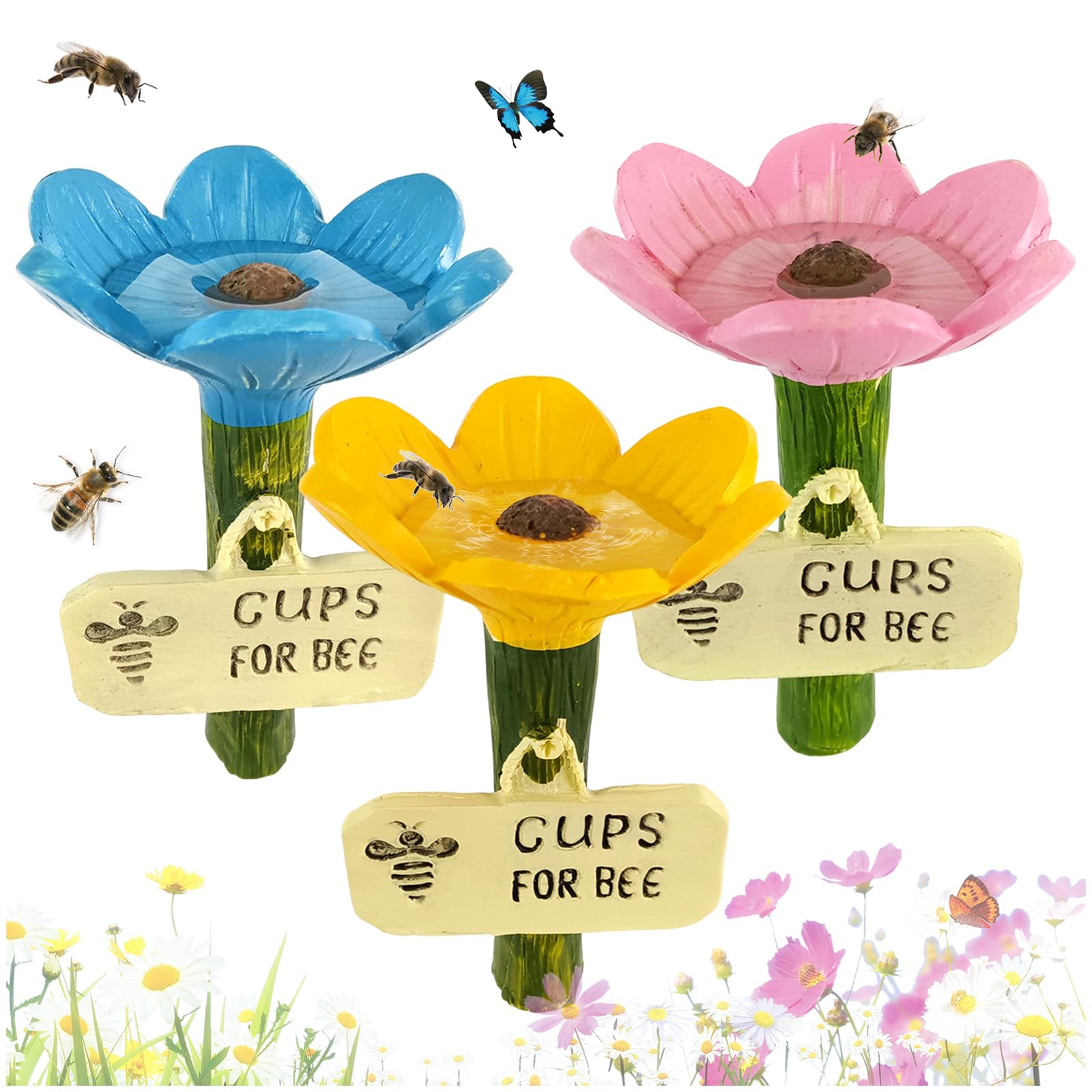 3 Piezas Estación de Riego de Abejas, Estación de Riego de Abejas para Jardín Tazas de Abejas para Polinizadores Sedientos para Mariposa Césped Entrada Patio de Granja