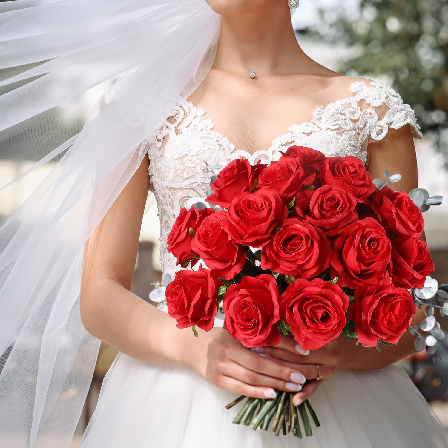 Nubry 24pcs Artificial Red Roses, Fake Silk Roses Flower with Long Stems, Realistic Flowers for Bridal Wedding Party Table Centerpiece Home Decor - Image 5