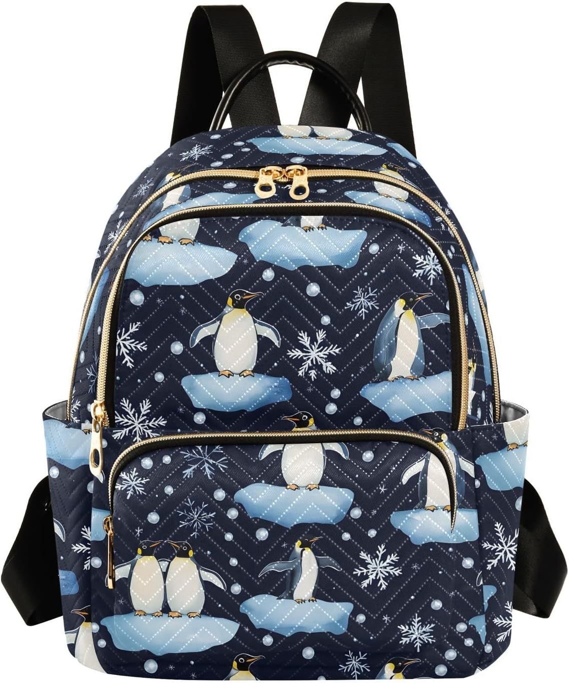 Penguin on Ice Snowflake Pattern Backpack Purse for Women Shoulder Bag Fashion Daypack Ladies Handbag Lightweight Travel Bag Rucksack