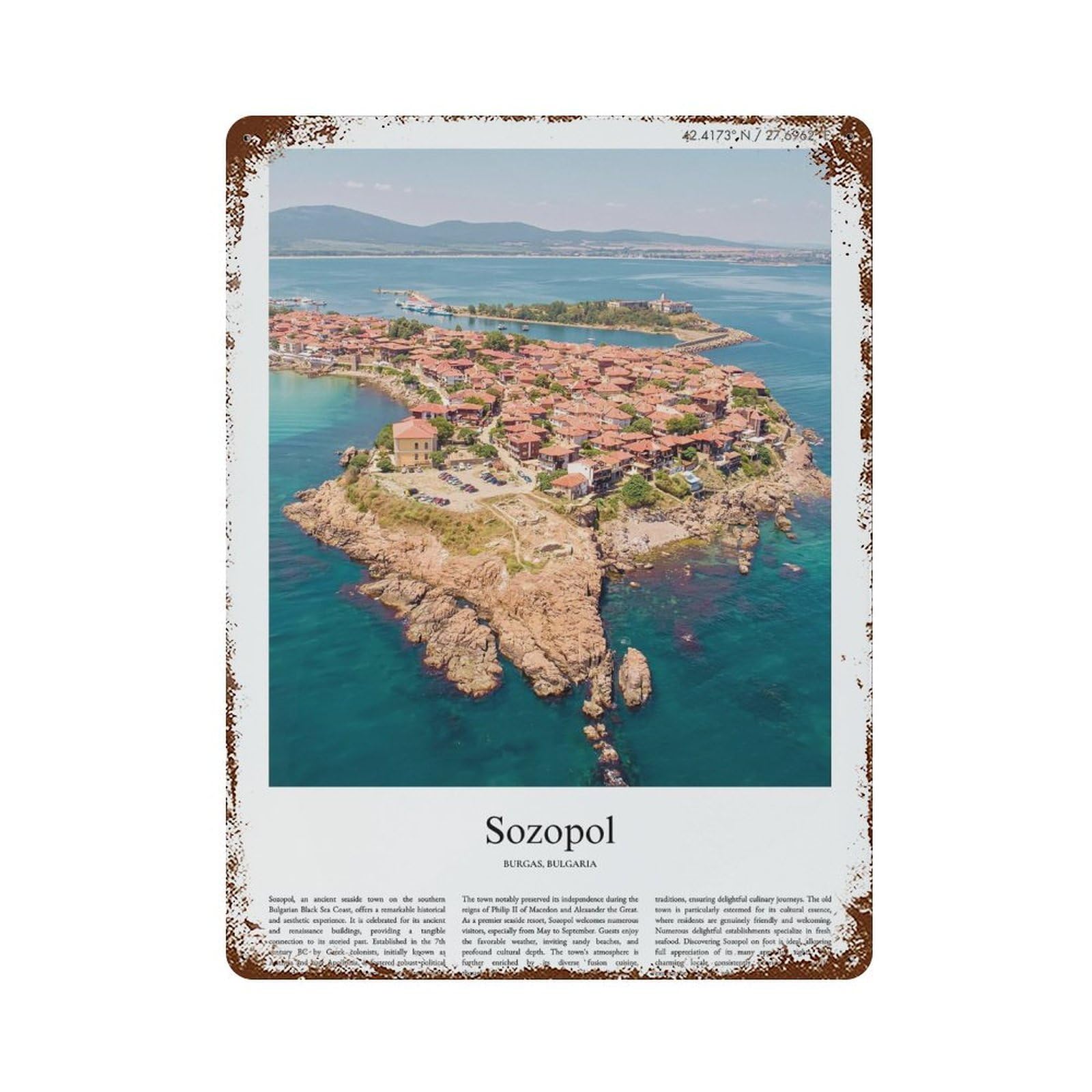 xiaoxiaoshen Sozopol Burgas, Bulgaria City Scenery Wall Decor Art Metal Tin Poster Modern Home Decor Art Home Bar Shop Decorations Vintage Sign 40x30cm