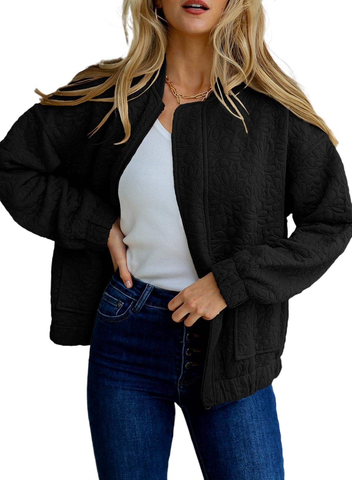 ELFIN Bomberjacke Damen Kurze Blouson Jacke Fliegerjacke Herbst Übergangsjacke Sweatjacke Coat
