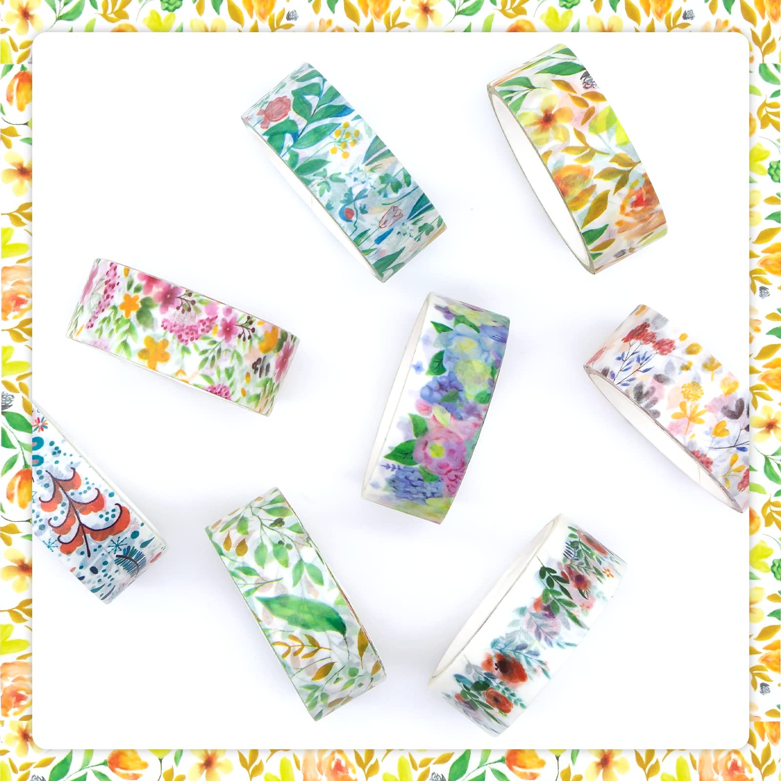 Set 7 Rotoli Nastro Adesivo Washi Floreale – Farfalle, Eucalipto, Fiori Per Scrapbooking E Decorazioni Fai Da Te